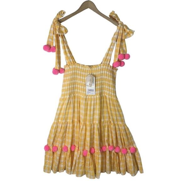 Sundress Square Neck Sleeveless Mini Dress Womens XL/XXL Yellow Gingham NWT $199 - Picture 9 of 16